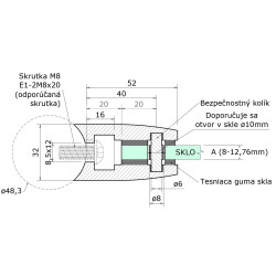 Svorka na trubku ø 48,3 mm, sklo 8 - 12,76 mm, AISI 304 Svorka na trubku ø 48,3 mm, sklo 8 - 12,76 mm, AISI 304